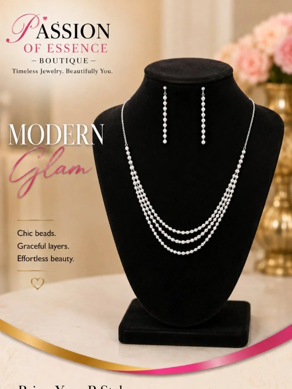 Silver Radiance Triple-Strand Necklace & Earring Set